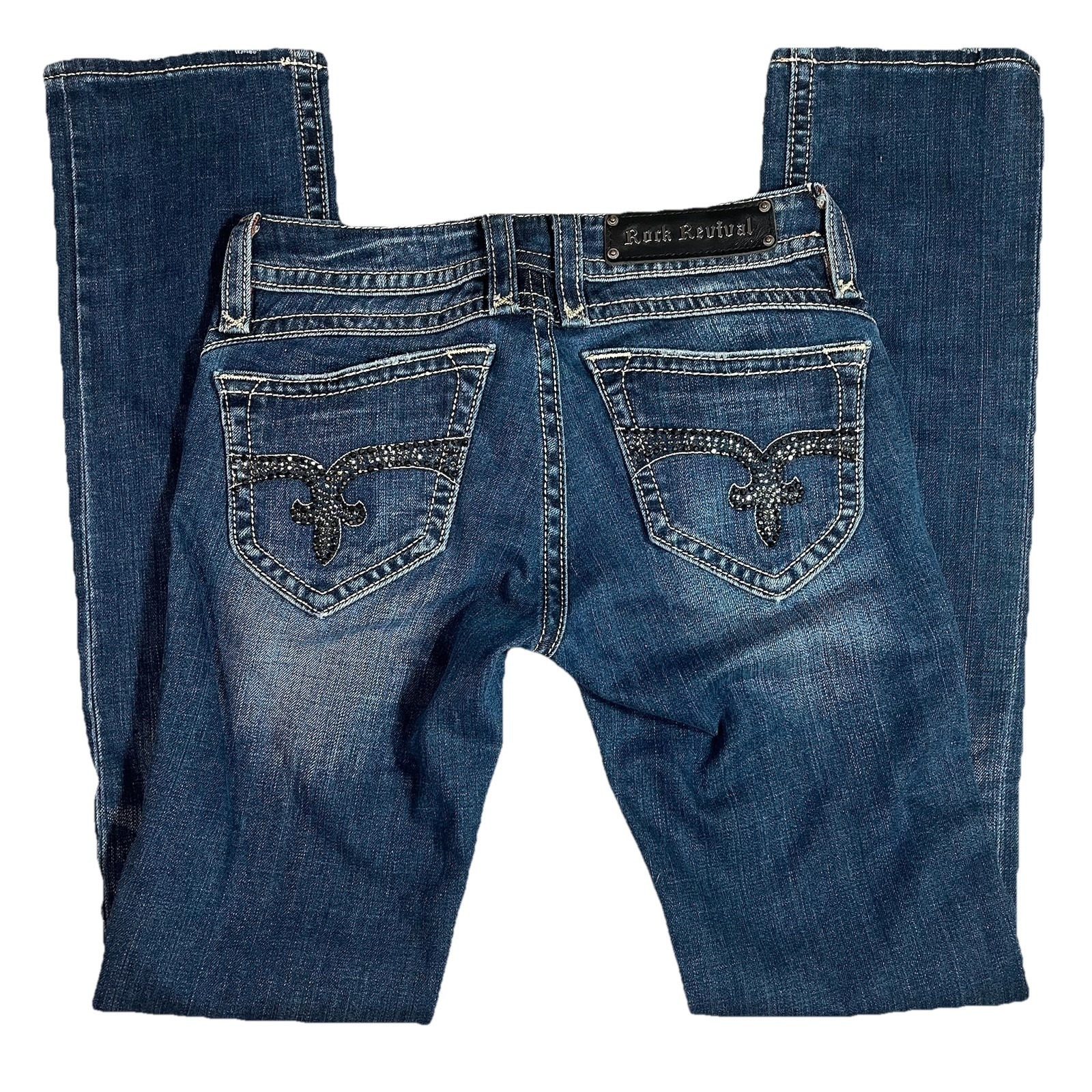 Rock Revival Embellished Rhinestone Low Rise Straight Leg Jeans Size 26